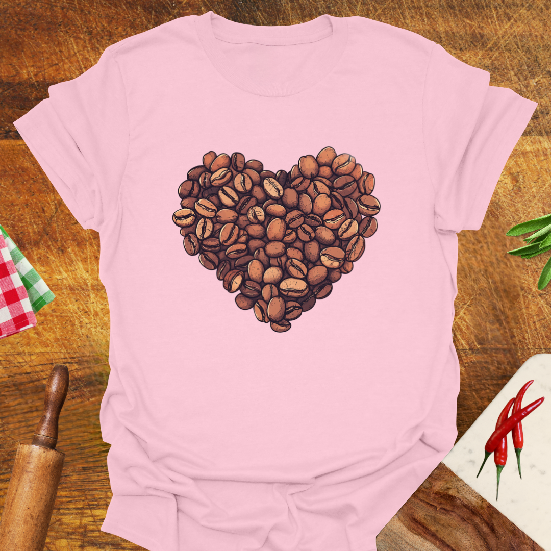 Coffee Bean Heart Illustration T-Shirt