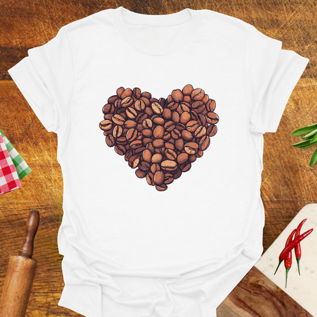 Coffee Bean Heart Illustration T-Shirt