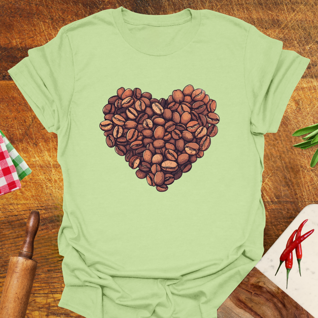 Coffee Bean Heart Illustration T-Shirt