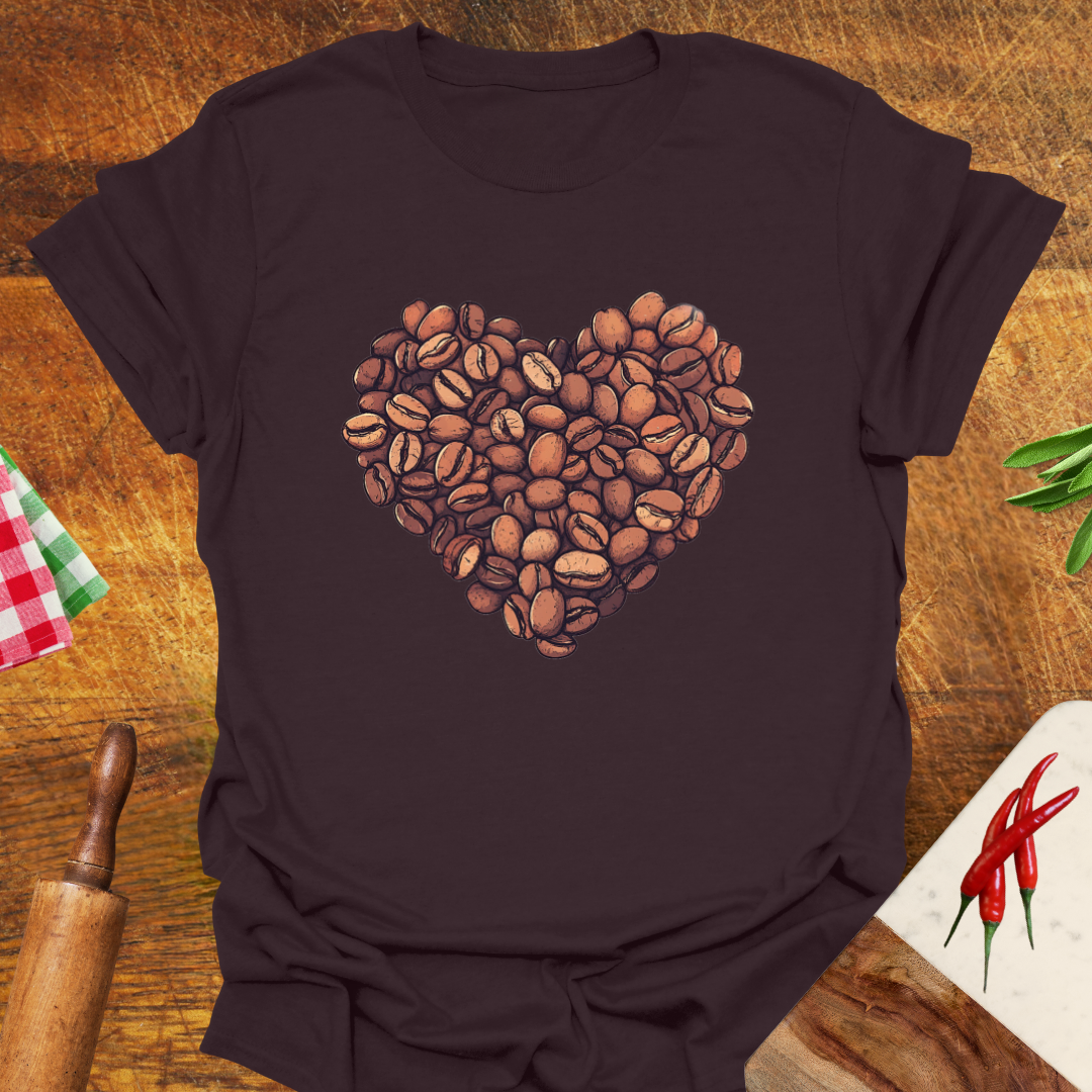 Coffee Bean Heart Illustration T-Shirt