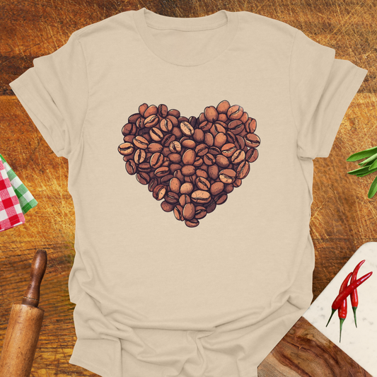 Coffee Bean Heart Illustration T-Shirt
